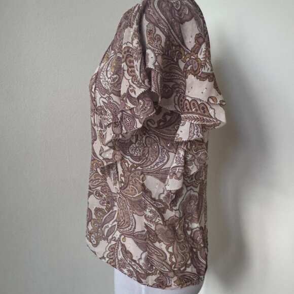 Intermix Silk Ruffle Blouse Paisley Metallic Thread Size Small - Picture 5 of 6